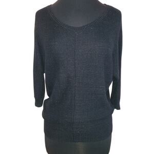 Iris Singer Black Metallic Dolman Sweater Small Retro Goth EUC